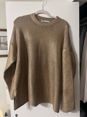 Zara Metallic Gold Crewneck Sweater